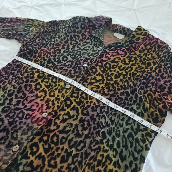 Kay Chapman Blouse Leopard Print Ombre Rainbow Burnout Velvet Small Art to Wear - Picture 13 of 14